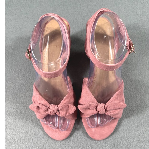 LOFT Shoes - LOFT Blush Pink Suede Bow Wedge Heels‎ Ankle Strap Sandals 9.5 Feminine Wedding